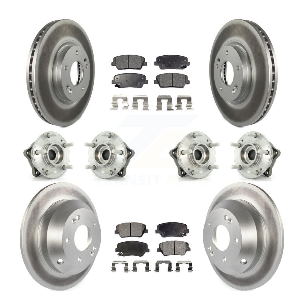 Front Rear Hub Bearings Assembly Coated Disc Brake Rotors And Ceramic Pads Kit (10Pc) For Kia Sorento Hyundai Santa Fe With ABS Brakes AWD KBB-112870 by Transit Auto