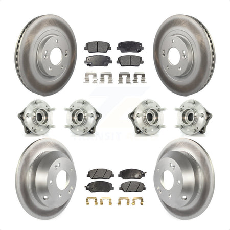Front Rear Hub Bearings Assembly Coated Disc Brake Rotors And Ceramic Pads Kit (10Pc) For 2013-2014 Hyundai Santa Fe AWD with 3.3L With ABS Brakes KBB-112871 by Transit Auto