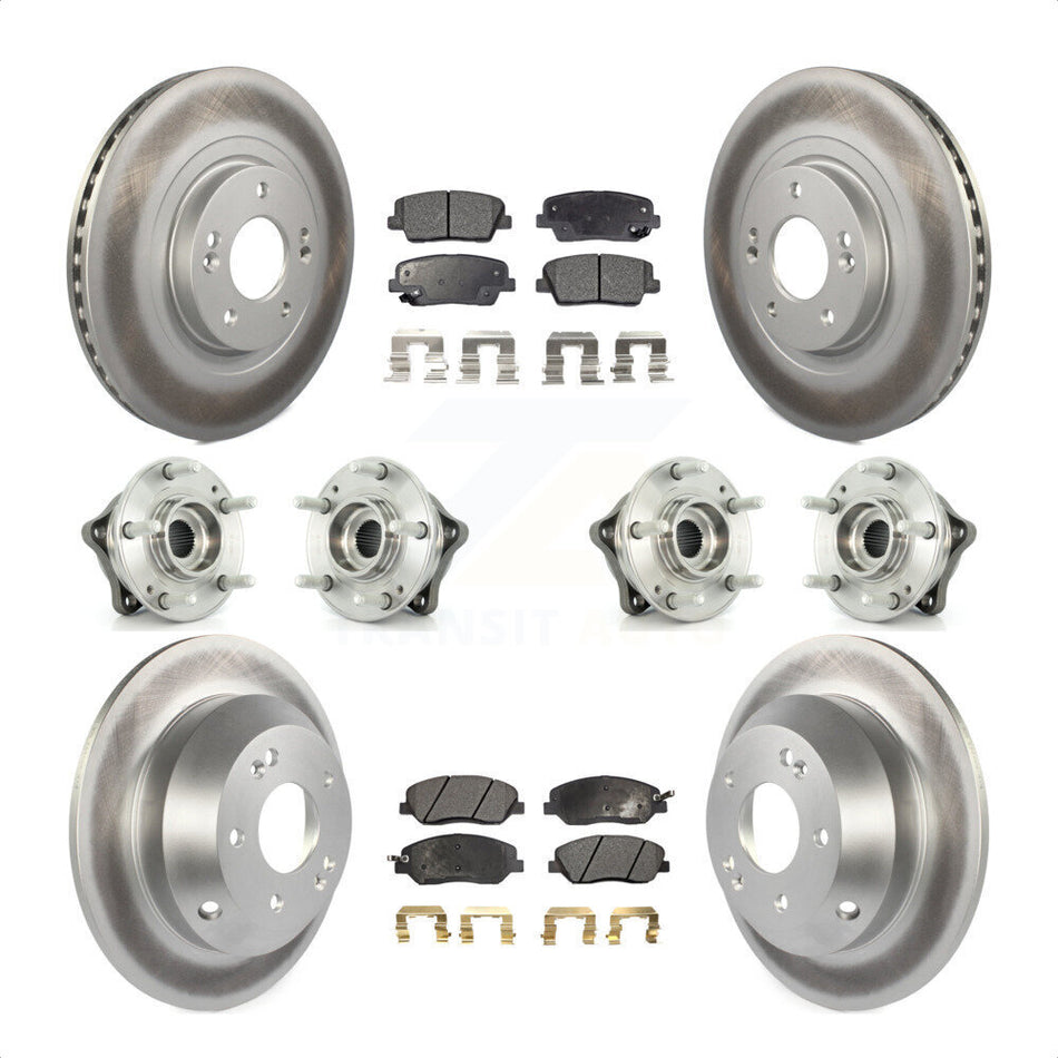 Front Rear Hub Bearings Assembly Coated Disc Brake Rotors And Ceramic Pads Kit (10Pc) For 2013-2014 Hyundai Santa Fe AWD with 3.3L With ABS Brakes KBB-112871 by Transit Auto