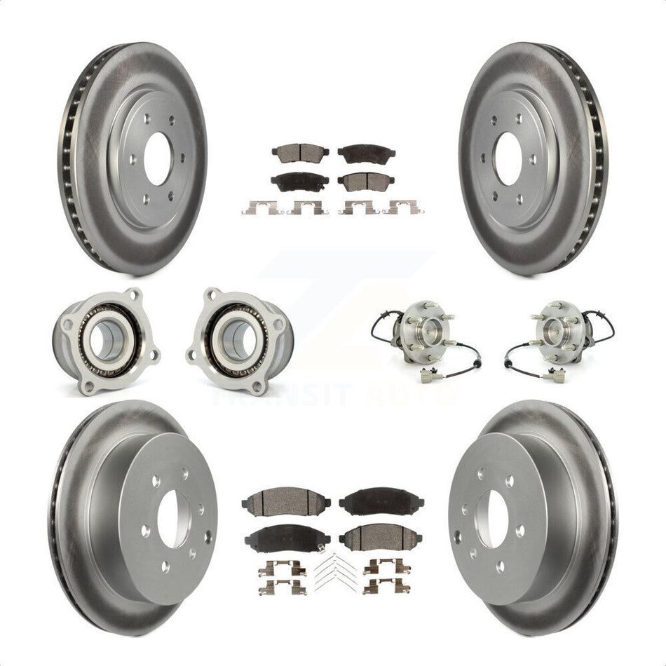 Front Rear Hub Bearings Assembly Coated Disc Brake Rotors And Ceramic Pads Kit (10Pc) For Nissan Frontier Xterra Suzuki Equator KBB-112909 by Transit Auto