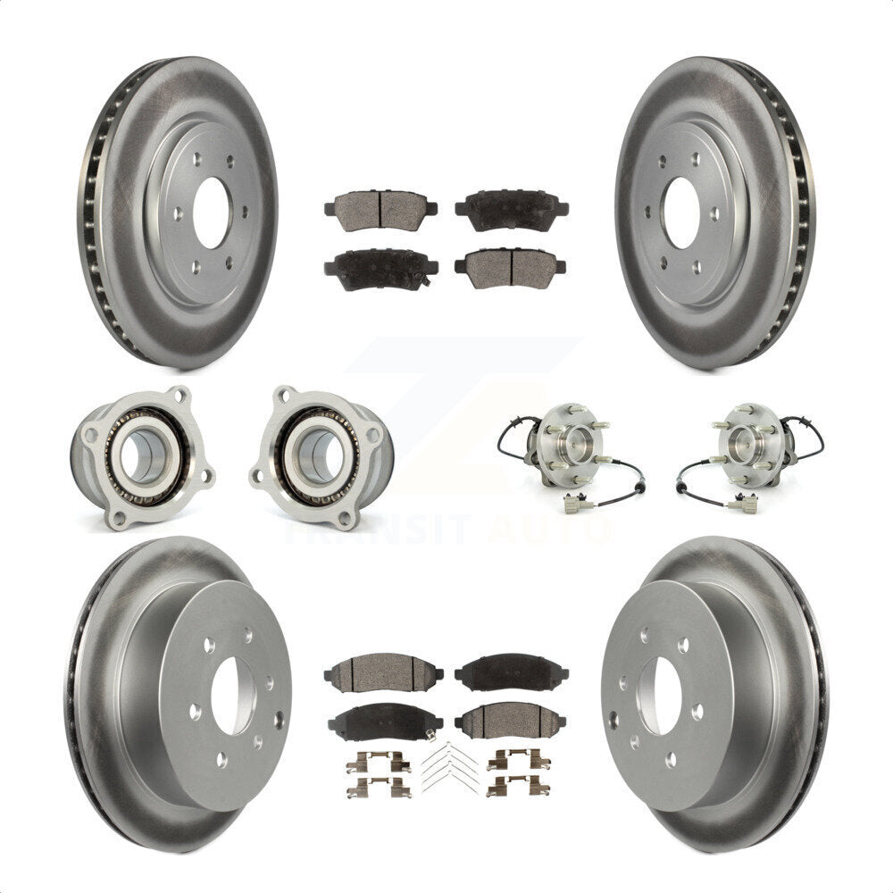 Front Rear Hub Bearings Assembly Coated Disc Brake Rotors And Ceramic Pads Kit (10Pc) For 2006-2007 Nissan Xterra RWD with Automatic transmission KBB-112910 by Transit Auto