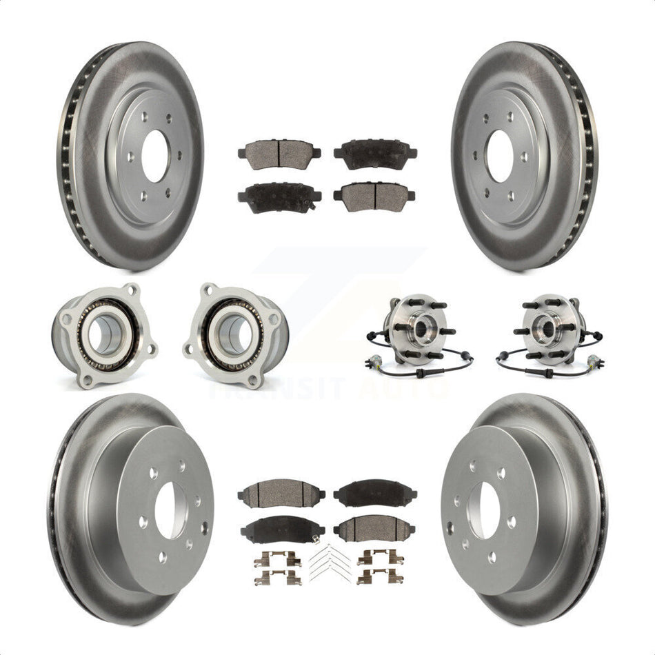 Front Rear Hub Bearings Assembly Coated Disc Brake Rotors And Ceramic Pads Kit (10Pc) For 2006-2007 Nissan Xterra 4WD with Automatic transmission KBB-112913 by Transit Auto