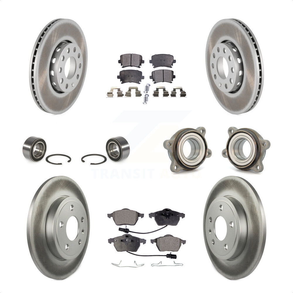 Front Rear Wheel Hub Bearings Assembly Coated Disc Brake Rotors And Ceramic Pads Shoes Kit (10Pc) For 2005-2006 Audi A4 Quattro With 288mm Diameter Rotor KBB-112931 by Transit Auto