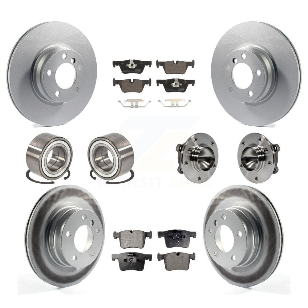 Front Rear Wheel Hub Bearing Coated Disc Brake Rotor And Pads Shoe Kit (10Pc) For 2012 BMW 328i Convertible Wagon with 2.0L Without Blue Painted Calipers With M Sport Package KBB-112950 by Transit Auto