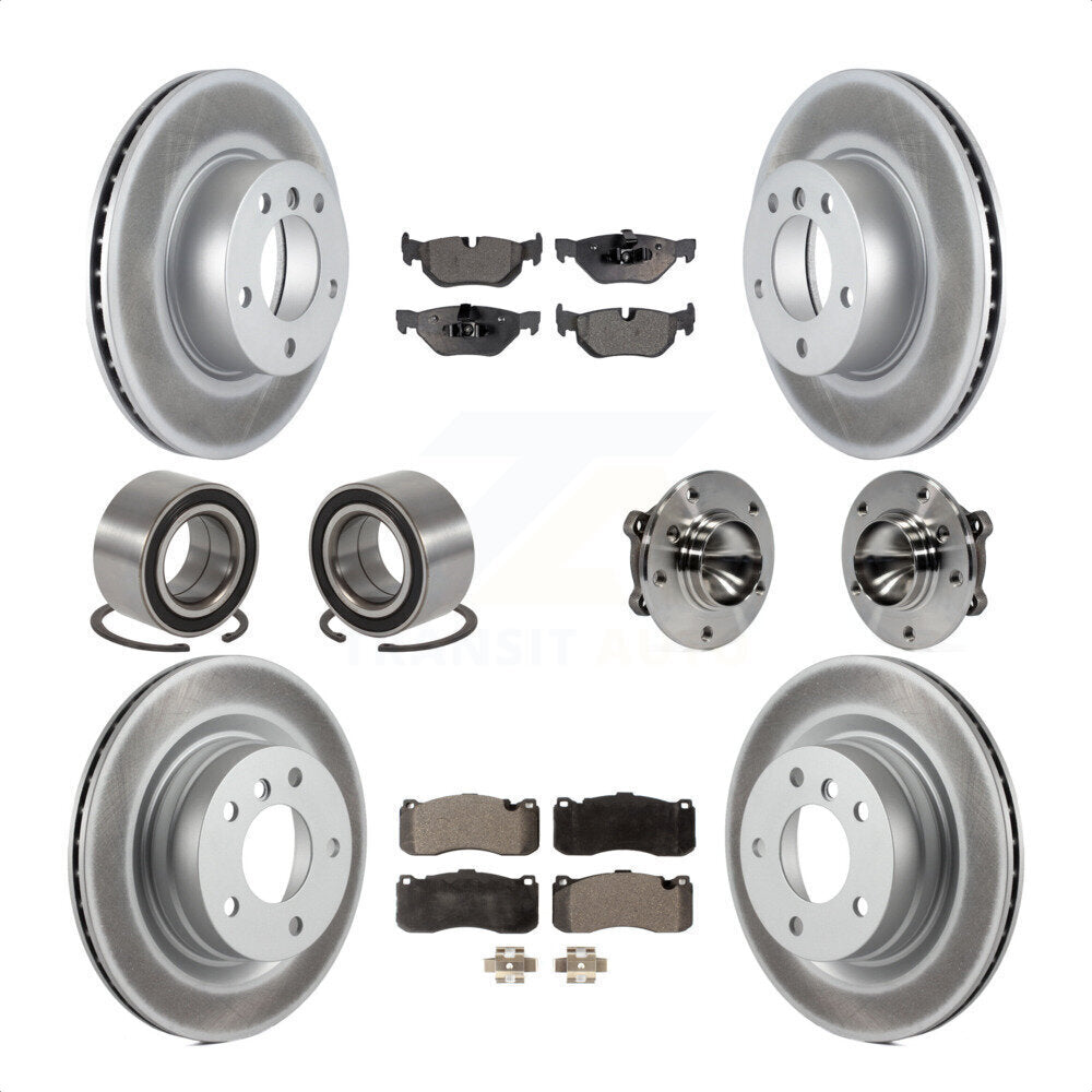 Front Rear Wheel Hub Bearings Assembly Coated Disc Brake Rotors And Ceramic Pads Shoes Kit (10Pc) For 2006-2007 BMW 323i With 338mm Diameter Rotor KBB-112993 by Transit Auto