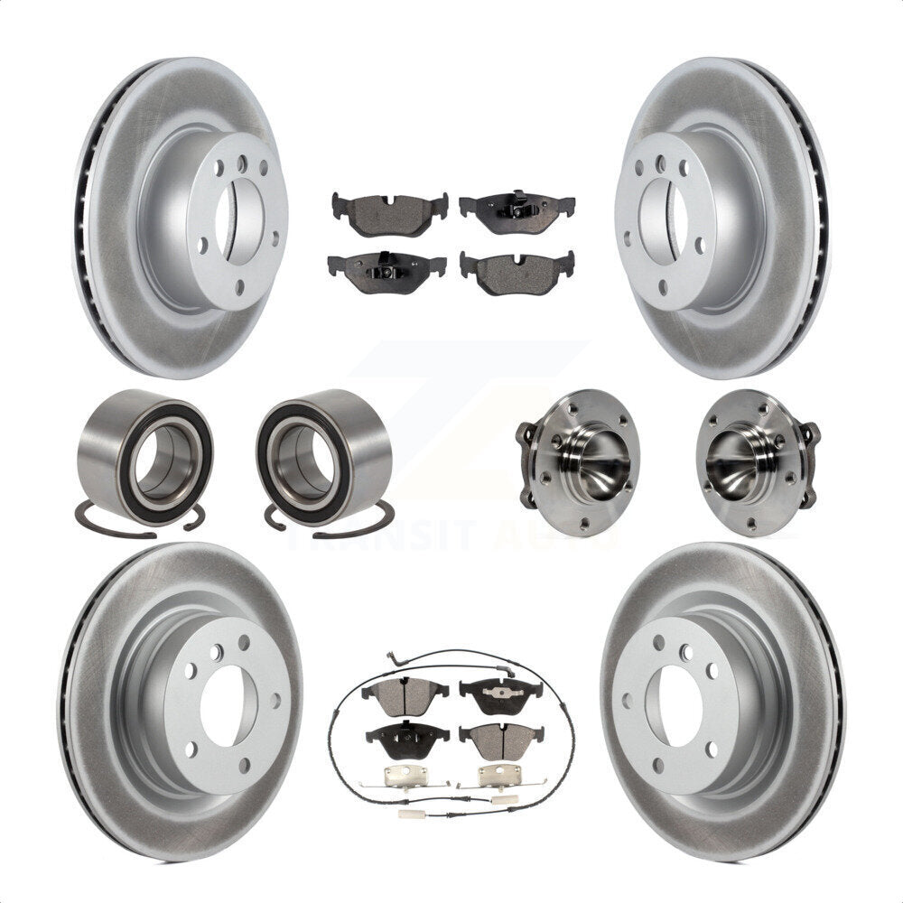 Front Rear Wheel Hub Bearings Assembly Coated Disc Brake Rotors And Ceramic Pads Shoes Kit (10Pc) For 2007 BMW 323i With 312mm Diameter Rotor KBB-112994 by Transit Auto