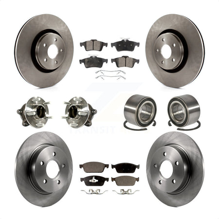 Front Rear Wheel Hub Bearings Assembly Disc Brake Rotors And Semi-Metallic Pads Kit (10Pc) For Ford Focus With Parking Assist KBB-113124 by Transit Auto