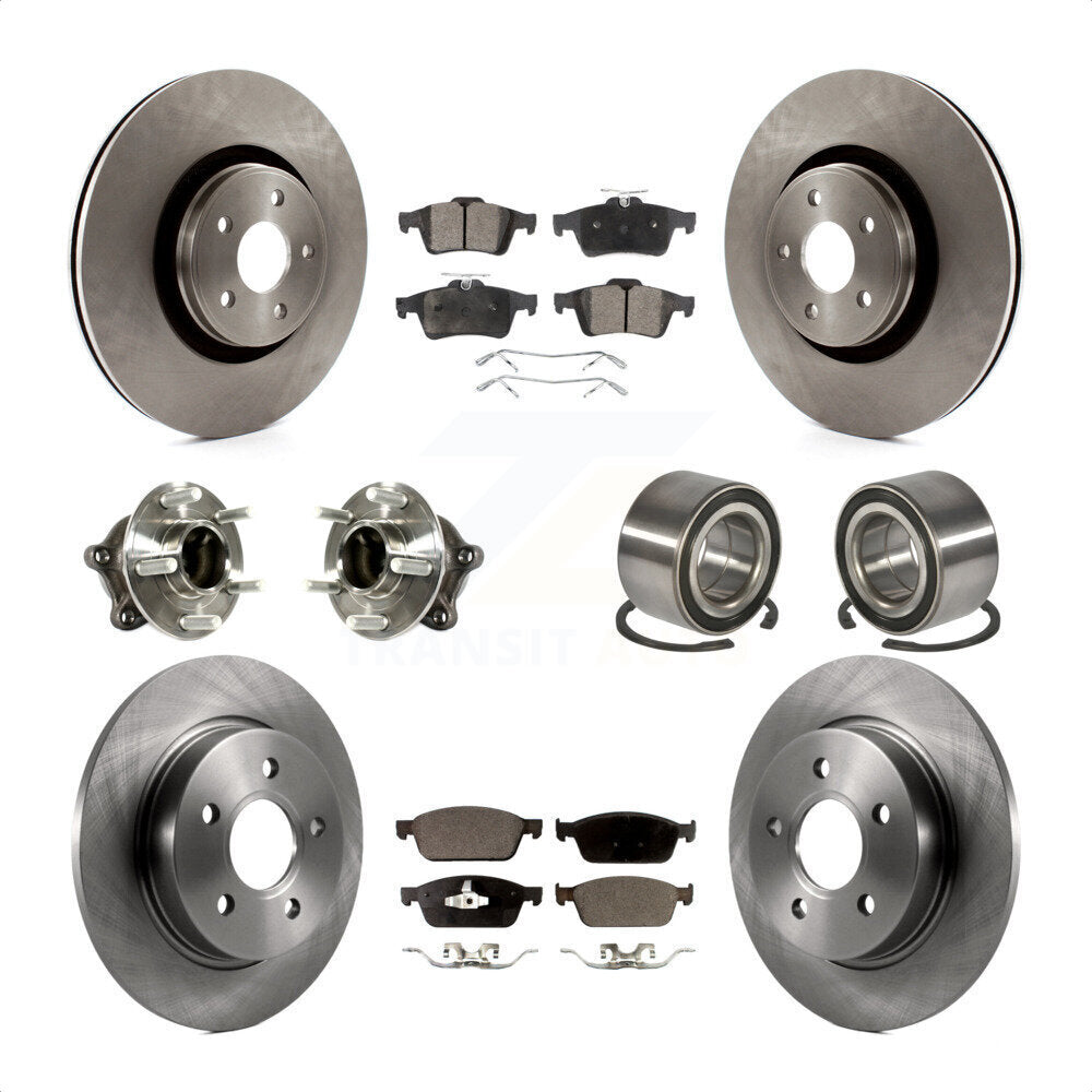 Front Rear Wheel Hub Bearings Assembly Disc Brake Rotors And Ceramic Pads Kit (10Pc) For Ford Focus With Parking Assist KBB-113156 by Transit Auto