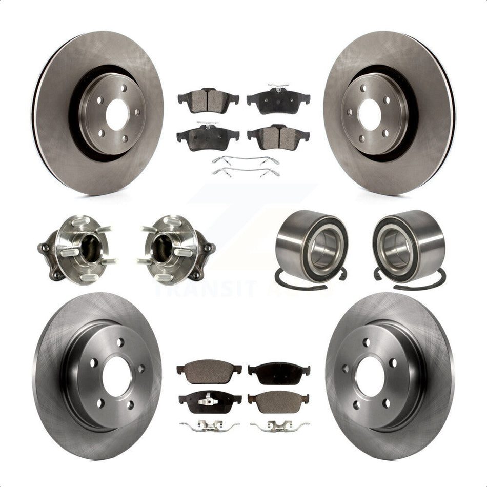 Front Rear Wheel Hub Bearings Assembly Disc Brake Rotors And Ceramic Pads Kit (10Pc) For Ford Focus With Parking Assist KBB-113156 by Transit Auto