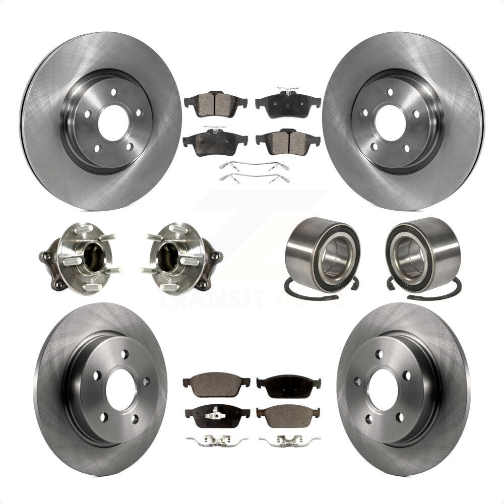 Front Rear Wheel Hub Bearings Assembly Disc Brake Rotors And Ceramic Pads Kit (10Pc) For 2013 Ford Focus ST with GAS engine With Parking Assist KBB-113157 by Transit Auto