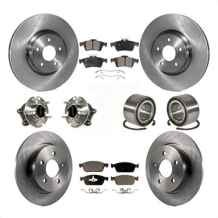 Front Rear Wheel Hub Bearings Assembly Disc Brake Rotors And Ceramic Pads Kit (10Pc) For 2013 Ford Focus ST with GAS engine With Parking Assist KBB-113157 by Transit Auto