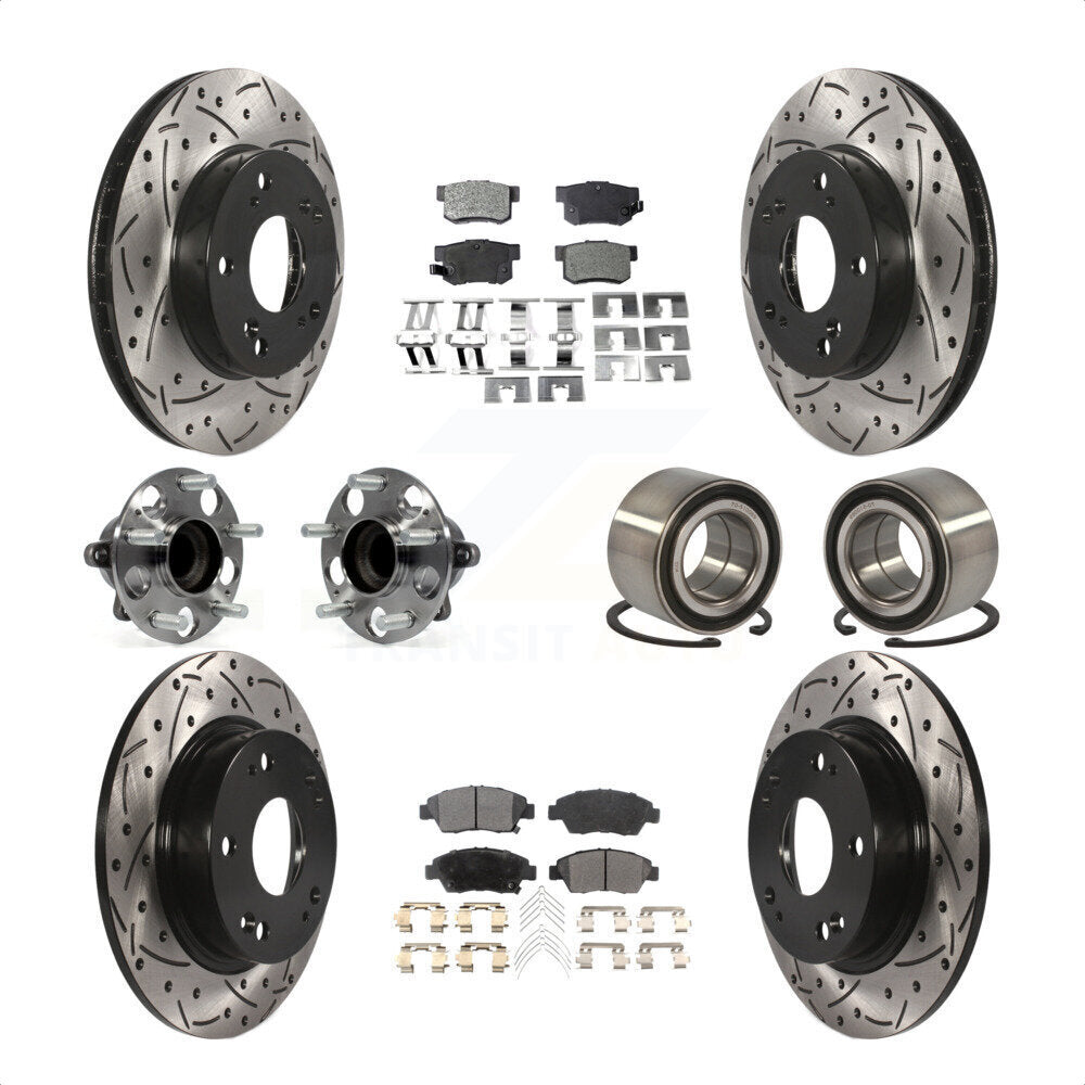 Front Rear Wheel Hub Bearings Assembly Coated Disc Brake Rotors And Semi-Metallic Pads Kit (10Pc) For 2013-2014 Acura ILX 1.5L KBB-113176 by Transit Auto