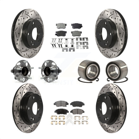 Front Rear Wheel Hub Bearings Assembly Coated Disc Brake Rotors And Semi-Metallic Pads Kit (10Pc) For 2013-2014 Acura ILX 1.5L KBB-113176 by Transit Auto