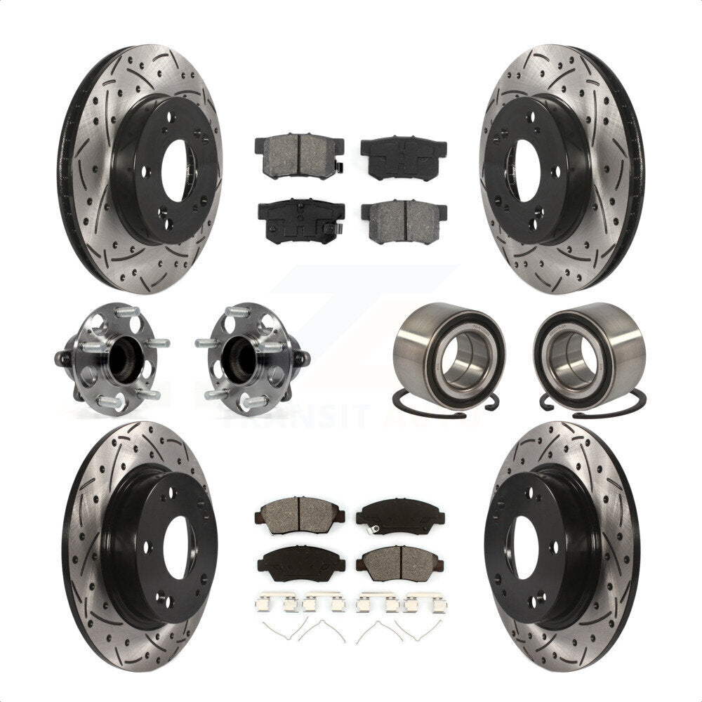 Front Rear Wheel Hub Bearings Assembly Coated Disc Brake Rotors And Semi-Metallic Pads Kit (10Pc) For 2013-2014 Acura ILX 1.5L KBB-113186 by Transit Auto
