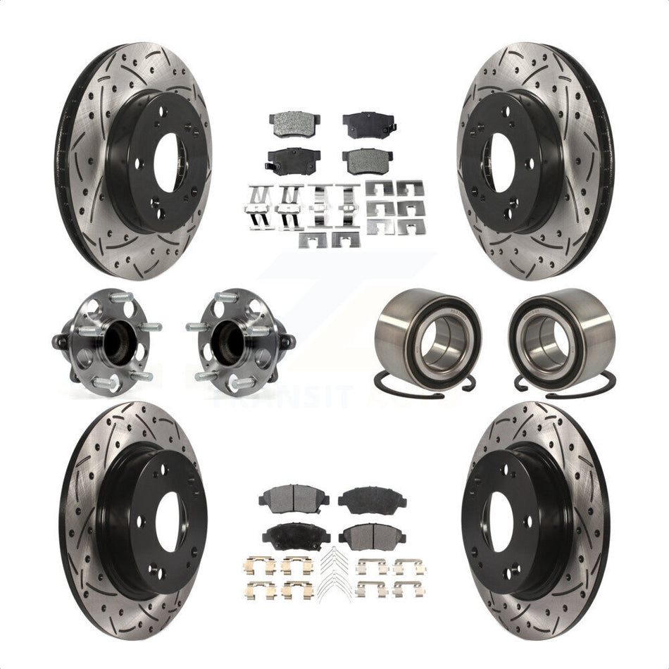 Front Rear Wheel Hub Bearings Assembly Coated Disc Brake Rotors And Ceramic Pads Kit (10Pc) For 2013-2014 Acura ILX 1.5L KBB-113197 by Transit Auto