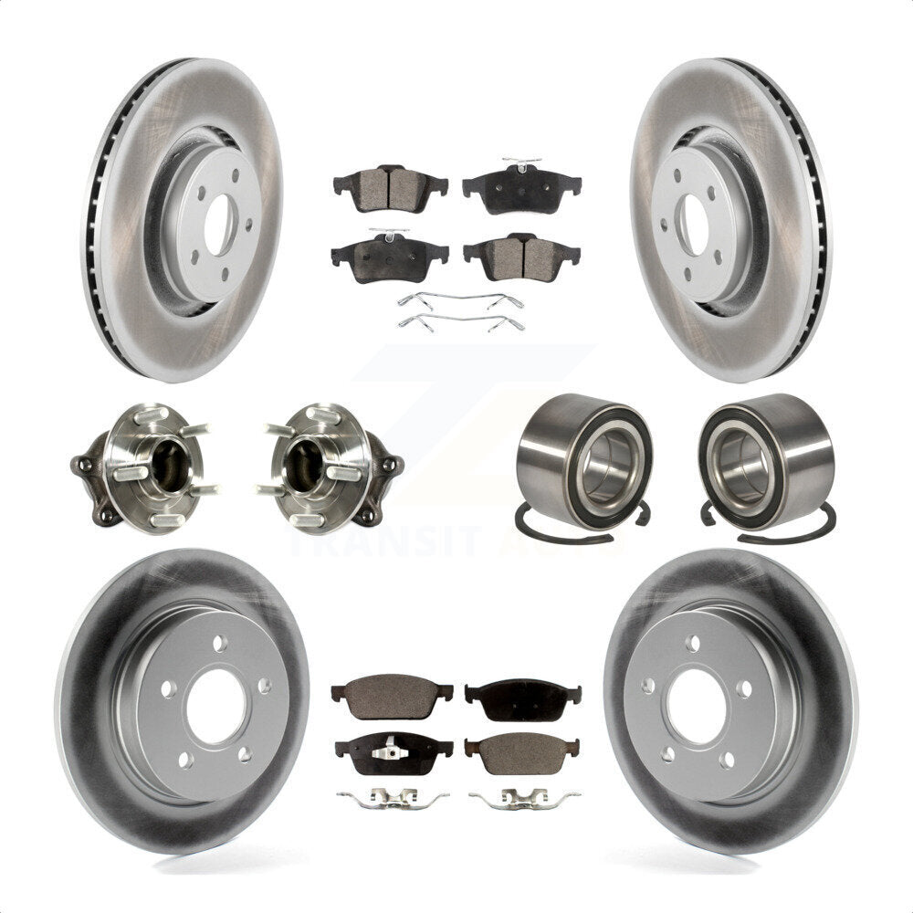 Front Rear Wheel Hub Bearings Assembly Coated Disc Brake Rotors And Semi-Metallic Pads Kit (10Pc) For Ford Focus With Parking Assist KBB-113208 by Transit Auto