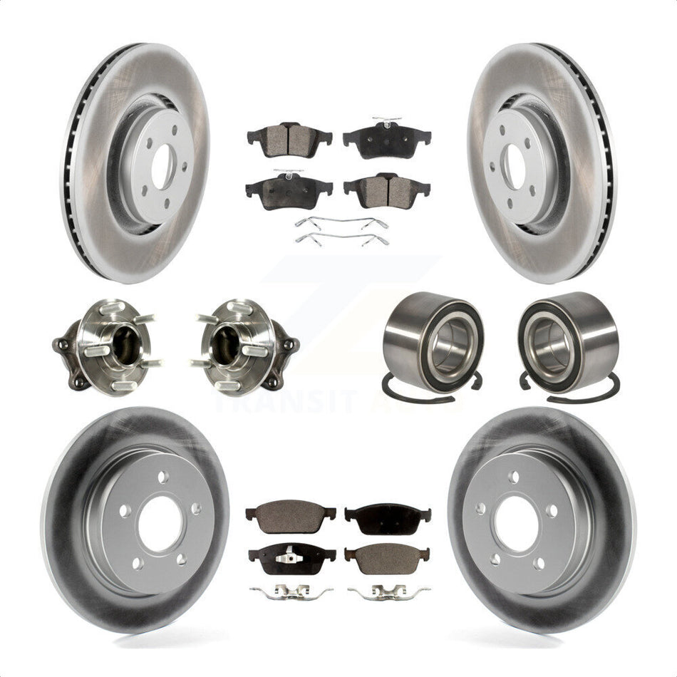 Front Rear Wheel Hub Bearings Assembly Coated Disc Brake Rotors And Ceramic Pads Kit (10Pc) For Ford Focus With Parking Assist KBB-113252 by Transit Auto