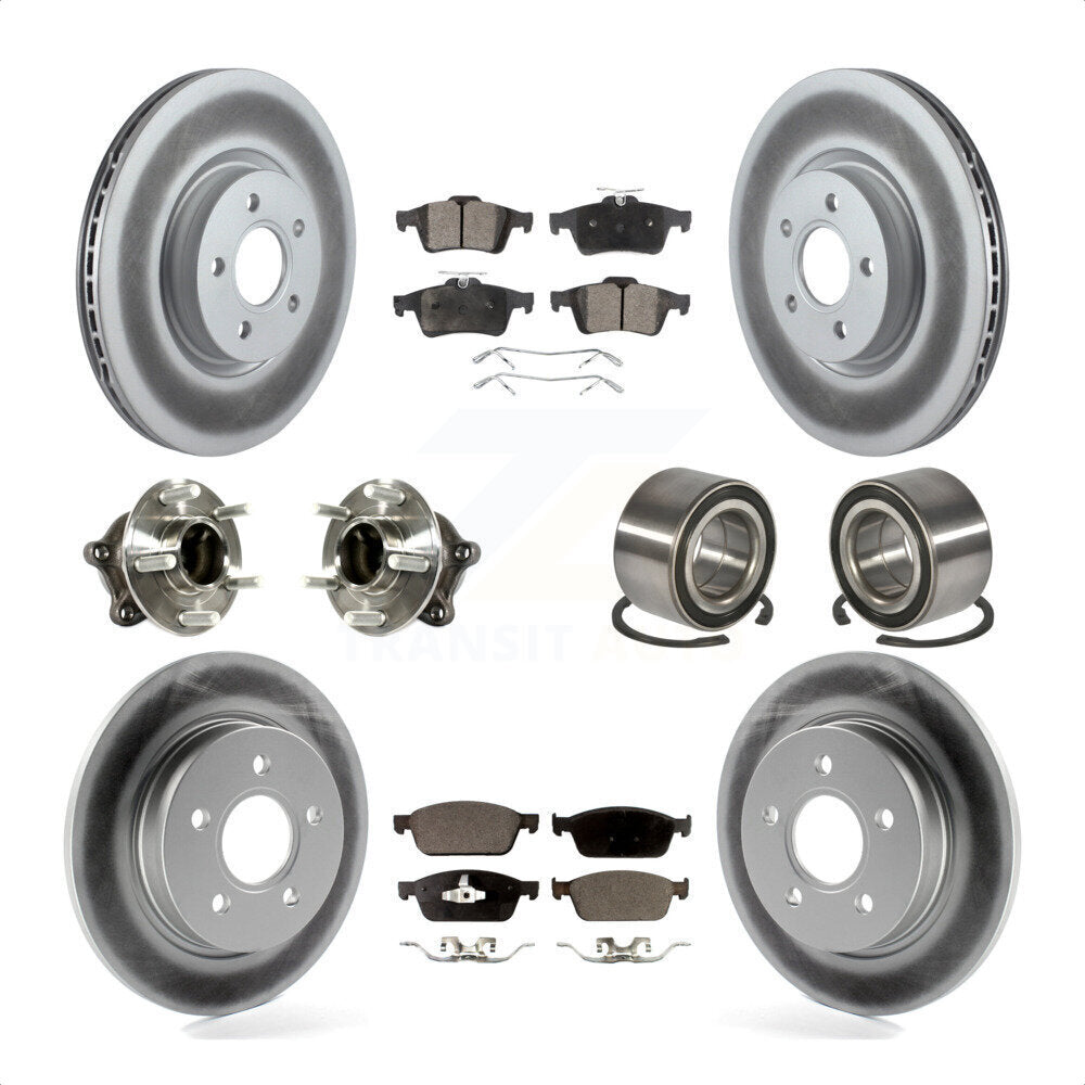 Front Rear Wheel Hub Bearings Assembly Coated Disc Brake Rotors And Ceramic Pads Kit (10Pc) For 2013 Ford Focus ST with GAS engine With Parking Assist KBB-113253 by Transit Auto