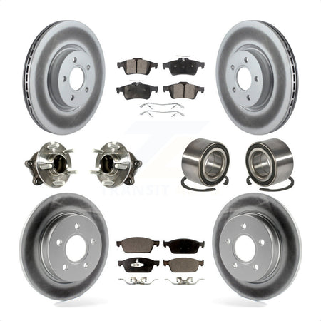 Front Rear Wheel Hub Bearings Assembly Coated Disc Brake Rotors And Ceramic Pads Kit (10Pc) For 2013 Ford Focus ST with GAS engine With Parking Assist KBB-113253 by Transit Auto