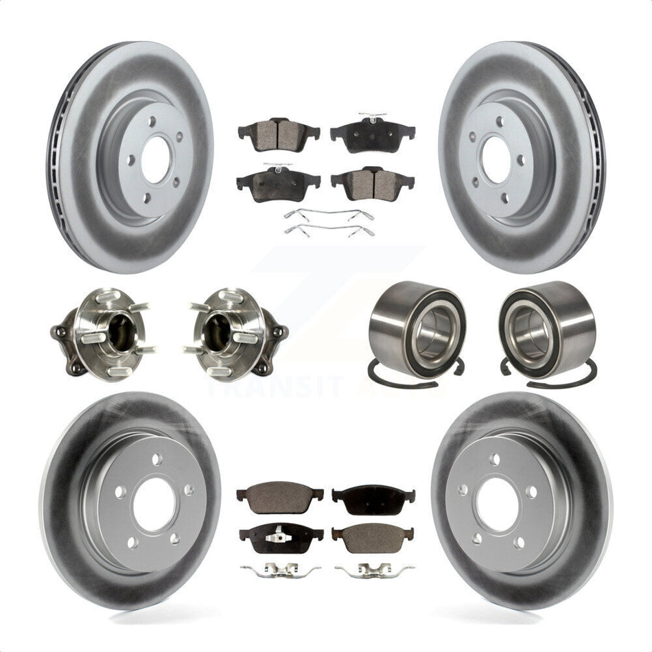 Front Rear Wheel Hub Bearings Assembly Coated Disc Brake Rotors And Ceramic Pads Kit (10Pc) For 2013 Ford Focus ST with GAS engine With Parking Assist KBB-113253 by Transit Auto