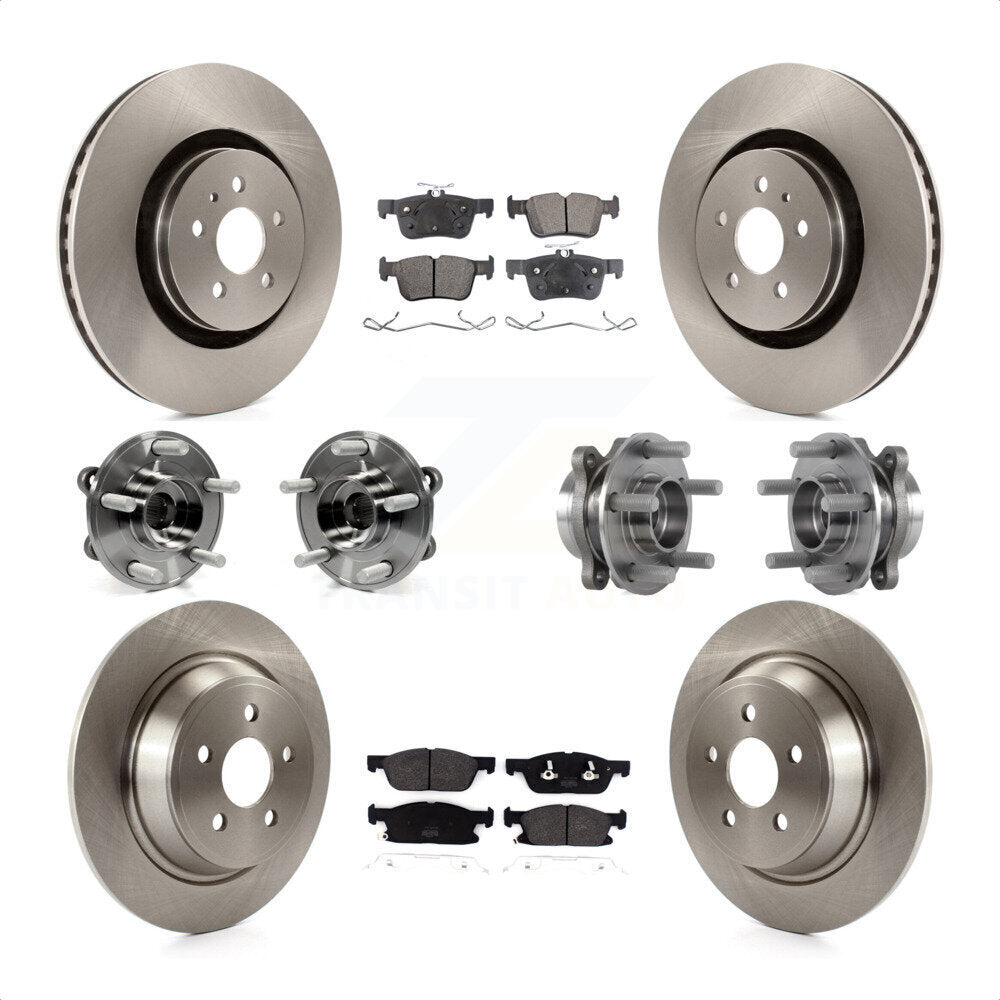 Front Rear Hub Bearings Assembly Disc Brake Rotors And Semi-Metallic Pads Kit (10Pc) For 2017-2019 Ford Fusion Sport with AWD 2.7L KBB-113311 by Transit Auto