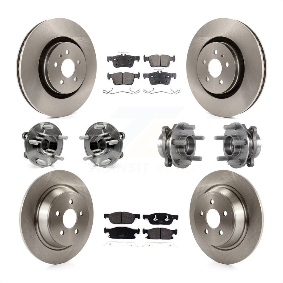 Front Rear Hub Bearings Assembly Disc Brake Rotors And Semi-Metallic Pads Kit (10Pc) For 2017-2019 Ford Fusion Sport with AWD 2.7L KBB-113311 by Transit Auto