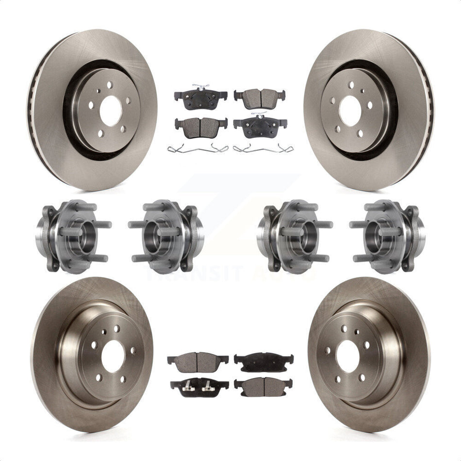 Front Rear Hub Bearings Assembly Disc Brake Rotors And Semi-Metallic Pads Kit (10Pc) For 2017 Lincoln MKX AWD With 14mm Wheel Lugs KBB-113344 by Transit Auto