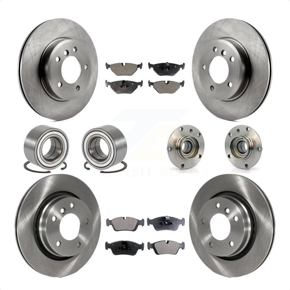 Front Rear Wheel Hub Bearings Assembly Disc Brake Rotors And Semi-Metallic Pads Shoes Kit (10Pc) For 2001-2005 BMW 325i KBB-113349 by Transit Auto