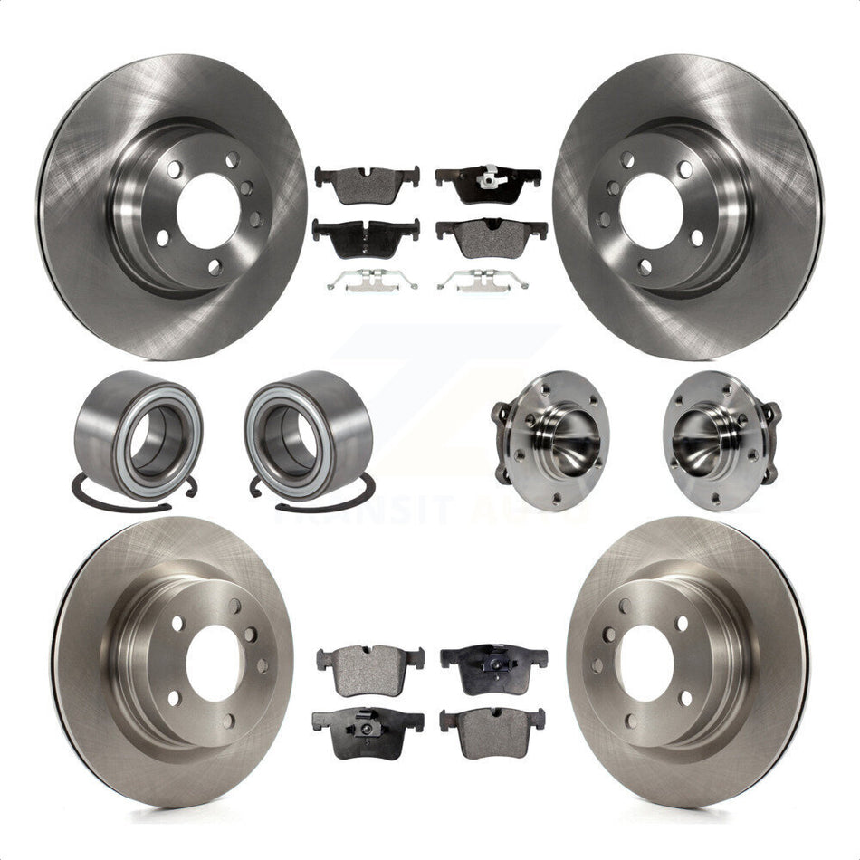 Front Rear Hub Bearing Assembly Disc Brake Rotors And Semi-Metallic Pads Shoes Kit (10Pc) For 2012 BMW 328i Sedan with 2.0L Without Blue Painted Calipers With M Sport Package KBB-113352 by Transit Auto