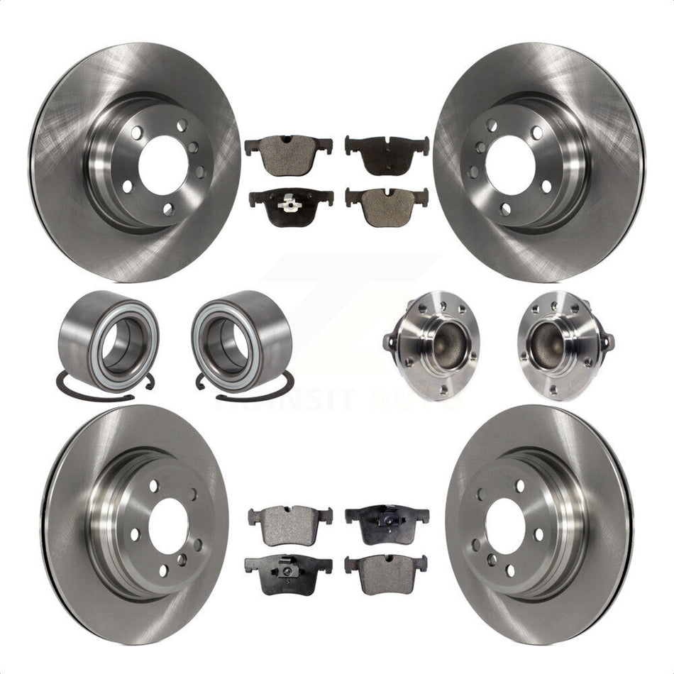 Front Rear Wheel Hub Bearings Assembly Disc Brake Rotors And Semi-Metallic Pads Shoes Kit (10Pc) For BMW 428i Gran Coupe Without Blue Painted Calipers With M Sport Package KBB-113356 by Transit Auto