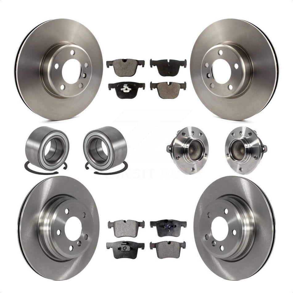 Front Rear Wheel Hub Bearings Assembly Disc Brake Rotors And Semi-Metallic Pads Shoes Kit (10Pc) For BMW 435i 335i Gran Coupe Without Blue Painted Calipers KBB-113359 by Transit Auto