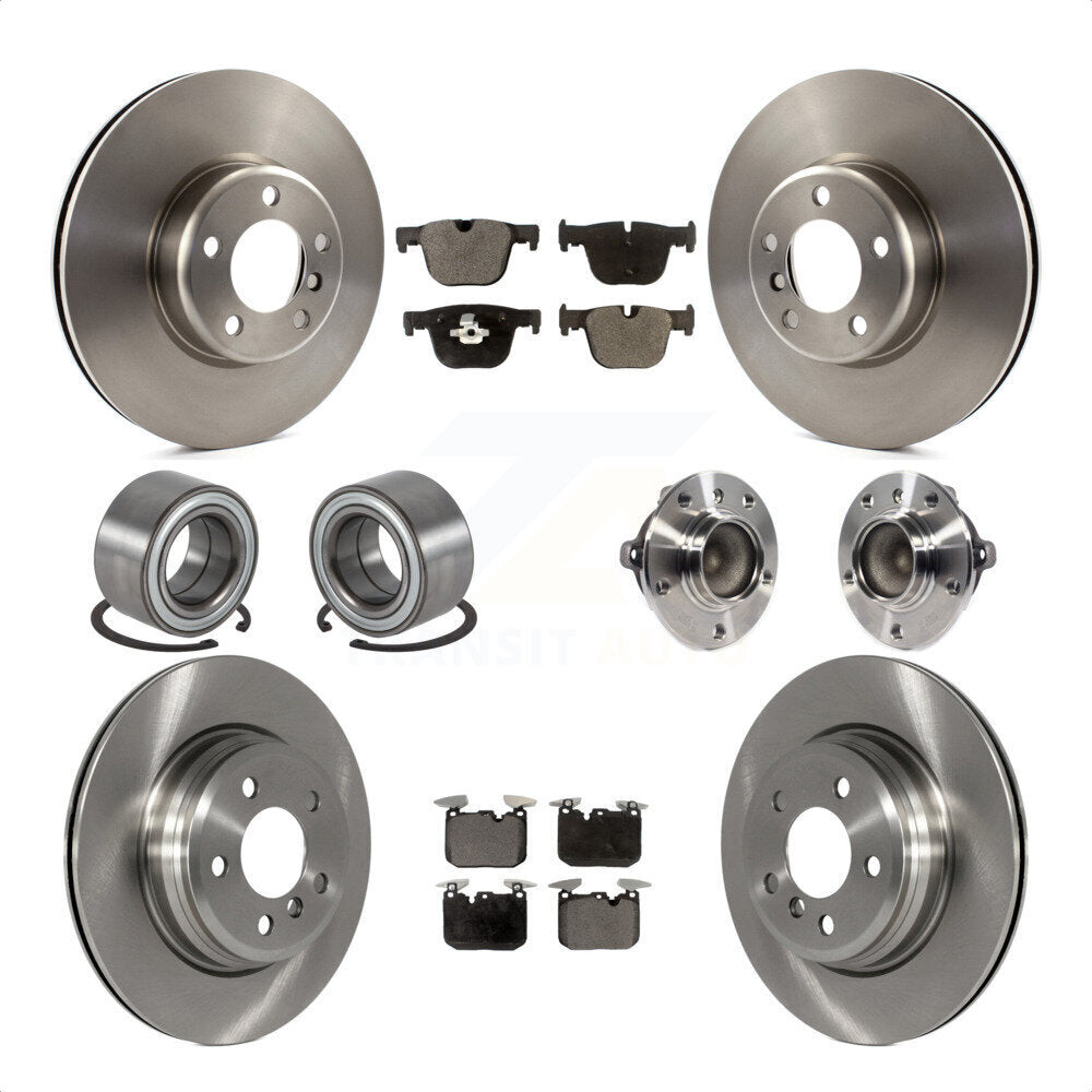 Front Rear Wheel Hub Bearings Assembly Disc Brake Rotors And Semi-Metallic Pads Shoes Kit (10Pc) For BMW 340i 435i Gran Coupe ActiveHybrid 3 KBB-113360 by Transit Auto
