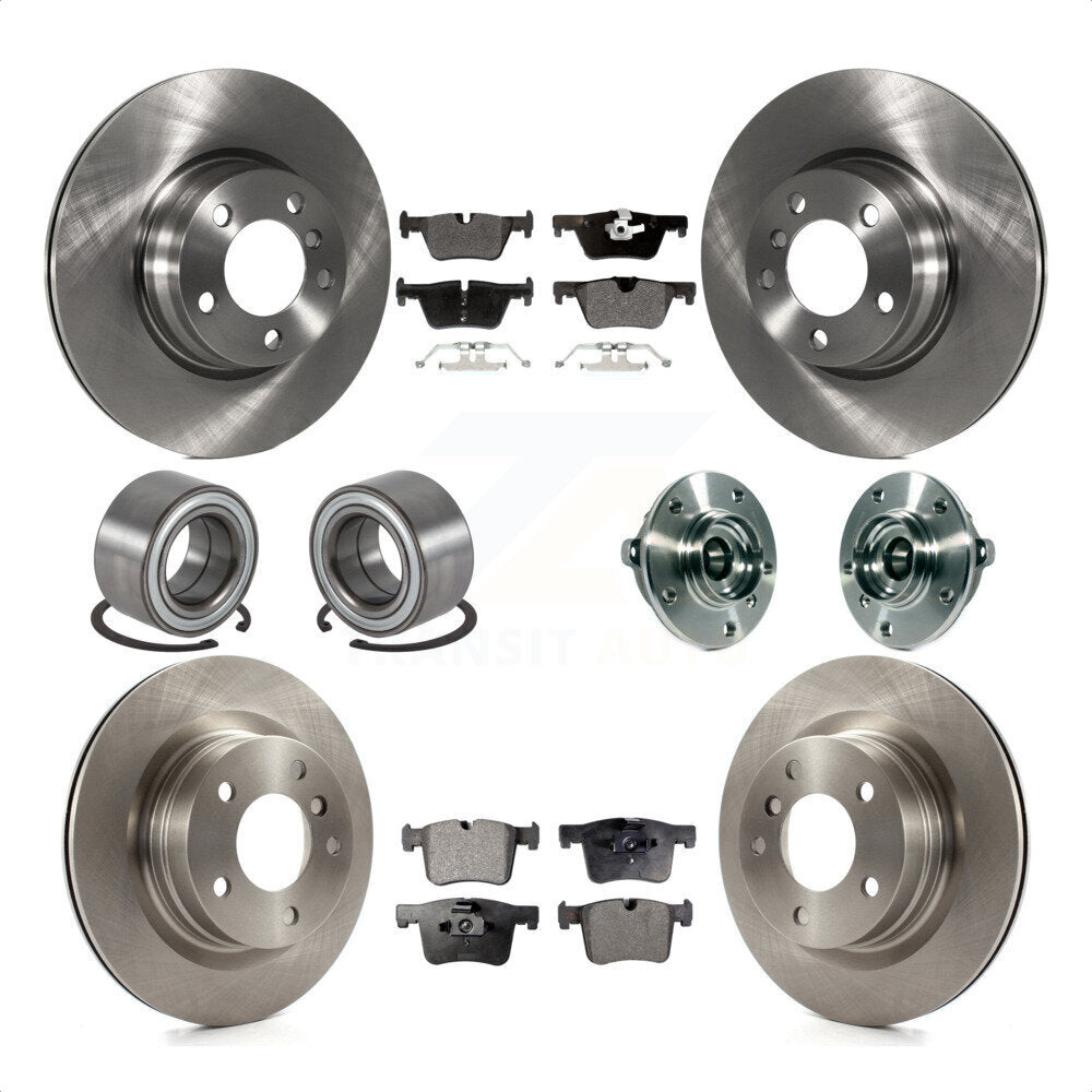 Front Rear Wheel Hub Bearing Assembly Disc Brake Rotor And Semi-Metallic Pads Shoe Kit (10Pc) For 2015-2016 BMW 228i xDrive Without Blue Painted Calipers With M Sport Package KBB-113367 by Transit Auto