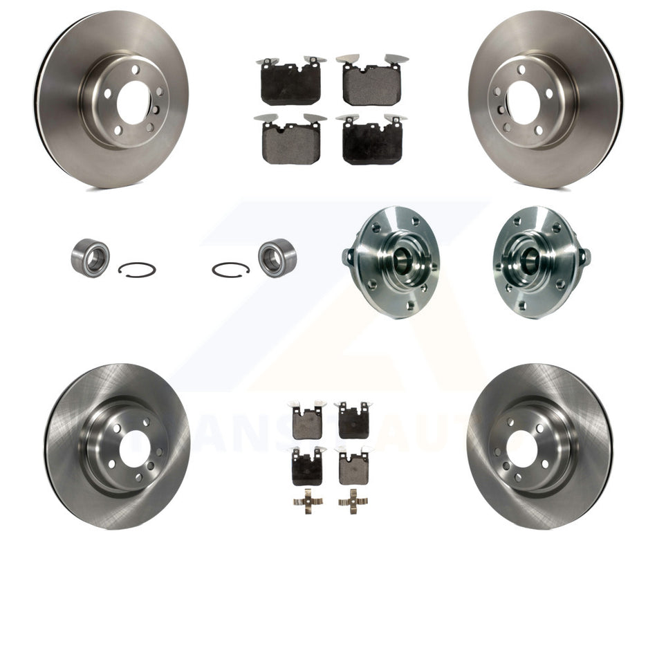 Front Rear Wheel Hub Bearings Assembly Disc Brake Rotors And Semi-Metallic Pads Shoes Kit (10Pc) For 2015-2016 BMW 228i xDrive With Blue Painted Calipers KBB-113370 by Transit Auto