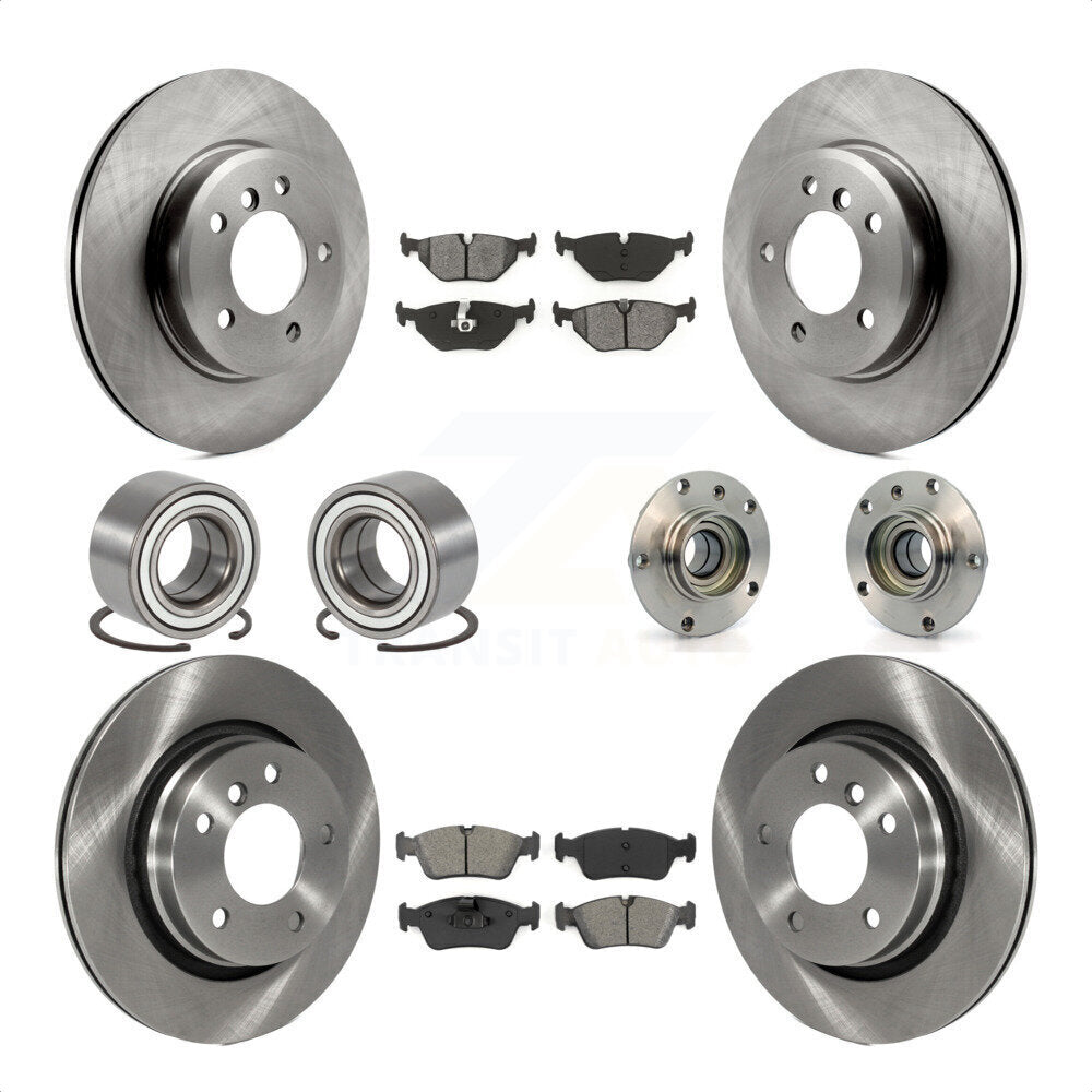 Front Rear Wheel Hub Bearings Assembly Disc Brake Rotors And Semi-Metallic Pads Shoes Kit (10Pc) For 2001-2005 BMW 325i KBB-113417 by Transit Auto