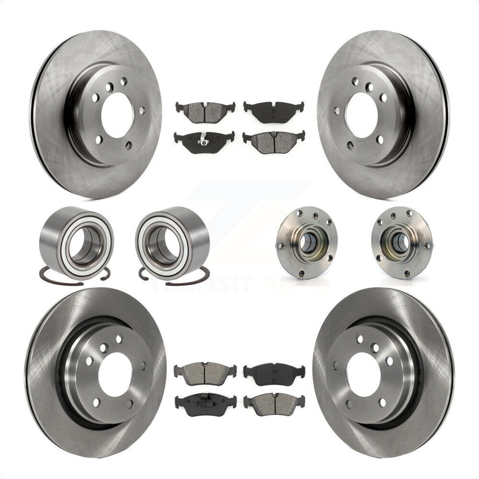 Front Rear Wheel Hub Bearings Assembly Disc Brake Rotors And Semi-Metallic Pads Shoes Kit (10Pc) For 2001-2005 BMW 325i KBB-113417 by Transit Auto