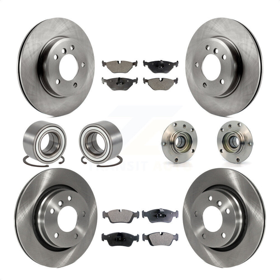 Front Rear Wheel Hub Bearings Assembly Disc Brake Rotors And Ceramic Pads Shoes Kit (10Pc) For 2001-2005 BMW 325i KBB-113475 by Transit Auto