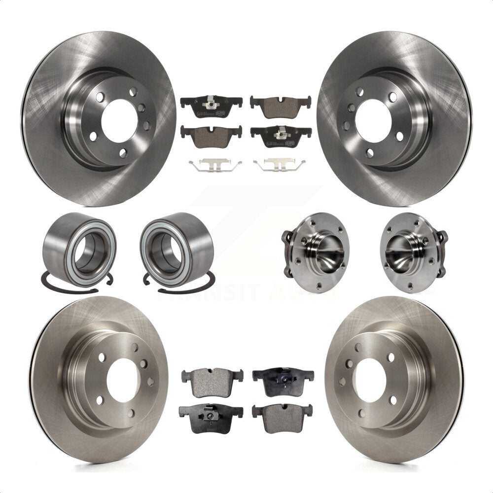 Front Rear Wheel Hub Bearing Assembly Disc Brake Rotors And Ceramic Pads Shoes Kit (10Pc) For 2012 BMW 328i Sedan with 2.0L Without Blue Painted Calipers With M Sport Package KBB-113478 by Transit Auto