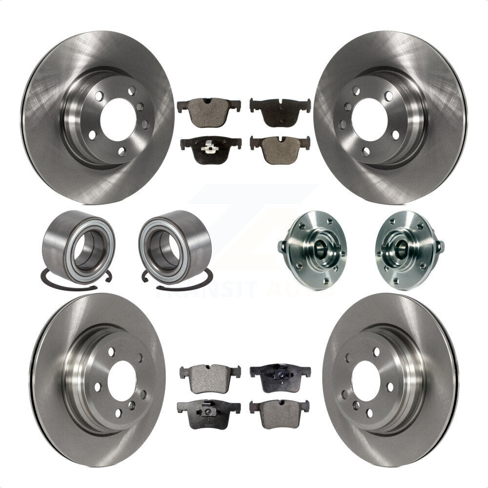 Front Rear Hub Bearing Assembly Disc Brake Rotors And Ceramic Pads Shoe Kit (10Pc) For 2015-2016 BMW 428i xDrive Gran Coupe Without Blue Painted Calipers With M Sport Package KBB-113490 by Transit Auto