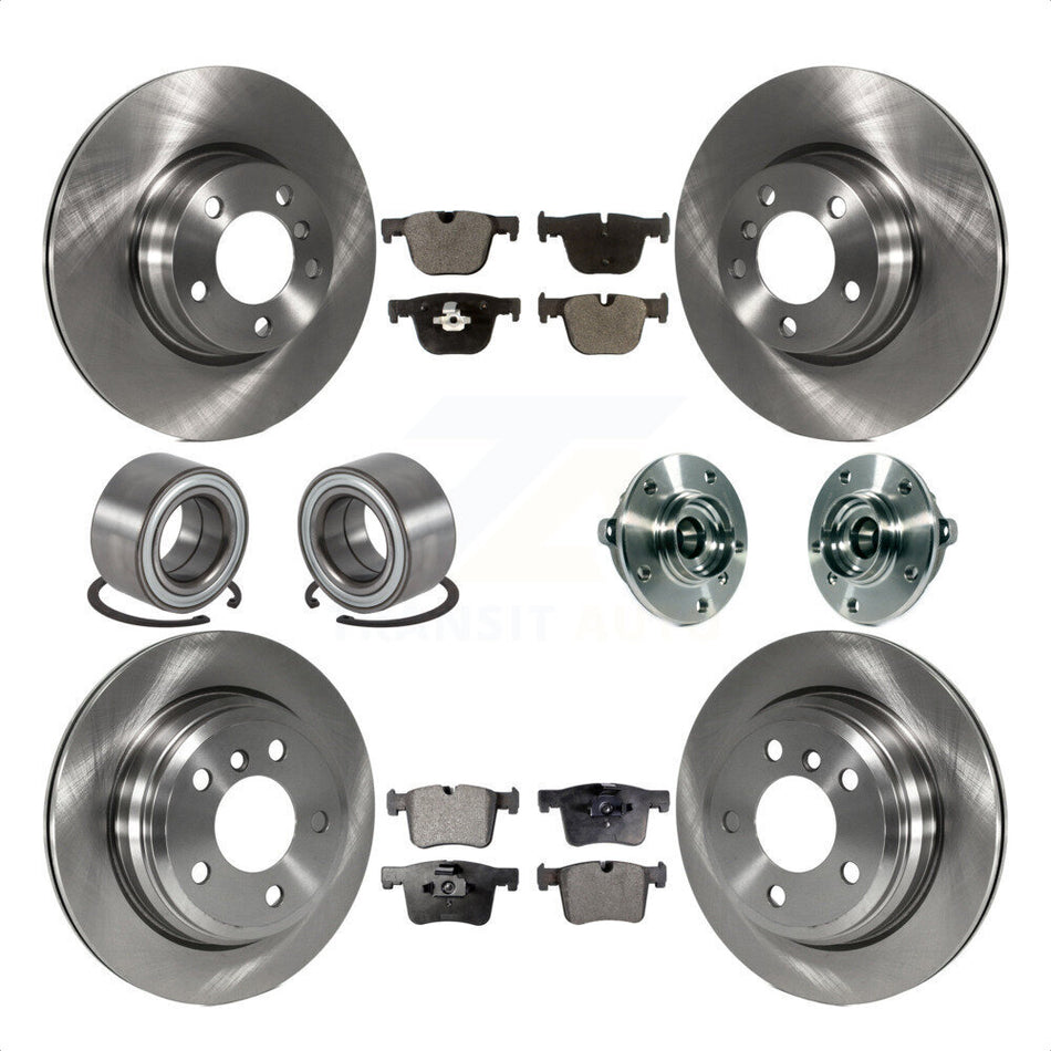 Front Rear Wheel Hub Bearings Assembly Disc Brake Rotors And Ceramic Pads Shoes Kit (10Pc) For 2016 BMW 428i xDrive Without Blue Painted Calipers With M Sport Package KBB-113491 by Transit Auto