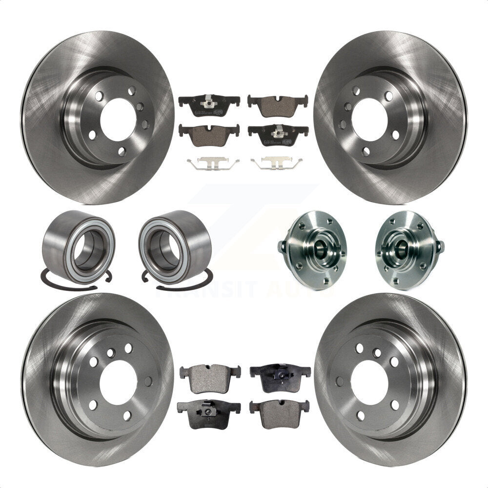 Front Rear Wheel Hub Bearings Assembly Disc Brake Rotors And Ceramic Pads Shoes Kit (10Pc) For 2015 BMW 328i xDrive Without Blue Painted Calipers With M Sport Package KBB-113492 by Transit Auto