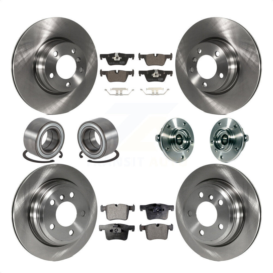 Front Rear Wheel Hub Bearings Assembly Disc Brake Rotors And Ceramic Pads Shoes Kit (10Pc) For 2015 BMW 328i xDrive Without Blue Painted Calipers With M Sport Package KBB-113492 by Transit Auto