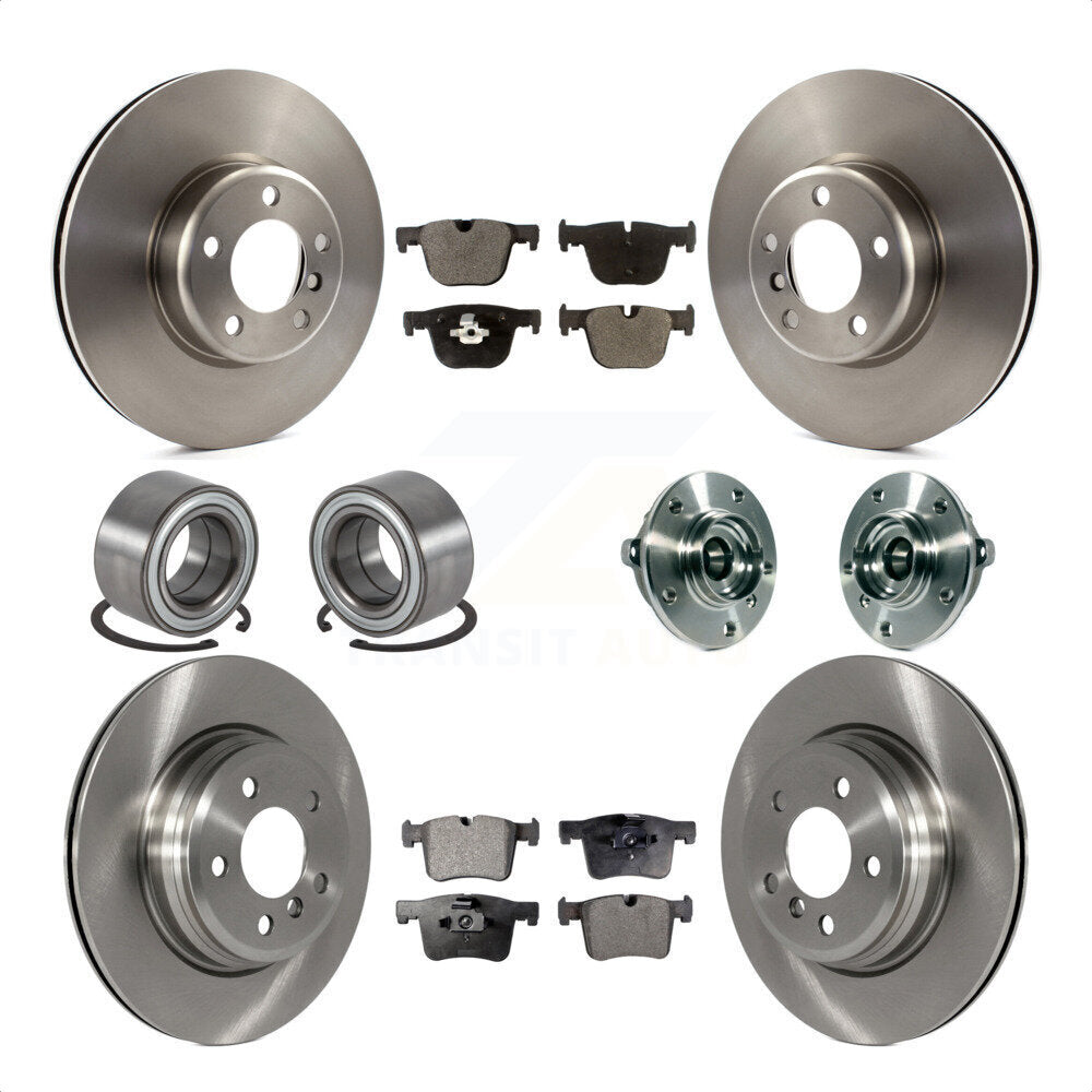 Front Rear Wheel Hub Bearings Assembly Disc Brake Rotors And Ceramic Pads Shoes Kit (10Pc) For BMW 335i xDrive 435i GT Gran Coupe Without Blue Painted Calipers KBB-113494 by Transit Auto