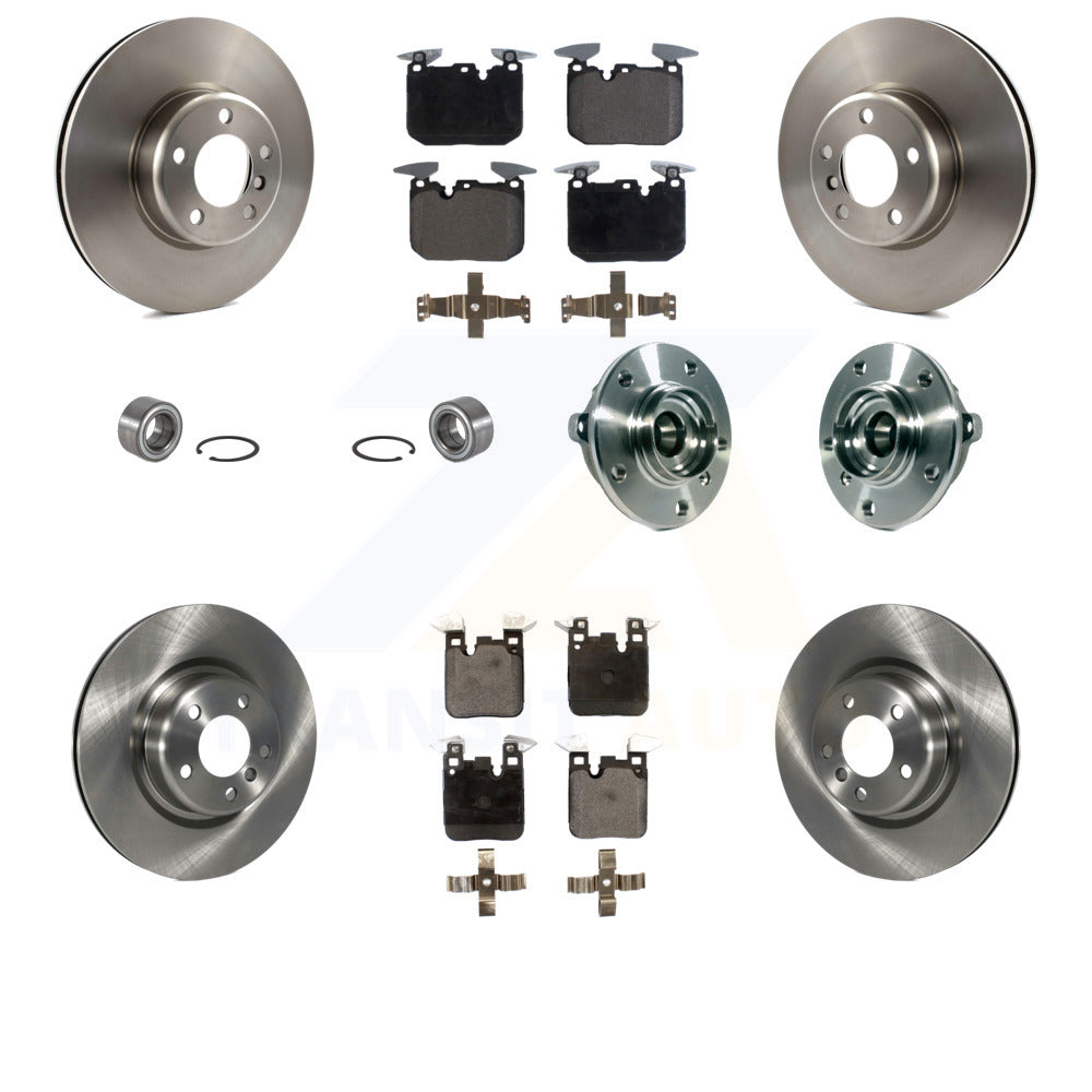 Front Rear Wheel Hub Bearings Assembly Disc Brake Rotors And Ceramic Pads Shoes Kit (10Pc) For 2015-2016 BMW 228i xDrive With Blue Painted Calipers KBB-113496 by Transit Auto