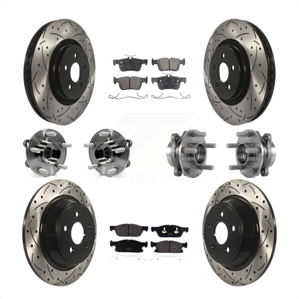 Front Rear Hub Bearings Assembly Coated Disc Brake Rotors And Semi-Metallic Pads Kit (10Pc) For 2017-2019 Ford Fusion Sport with AWD 2.7L KBB-113515 by Transit Auto