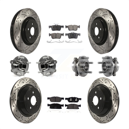 Front Rear Hub Bearings Assembly Coated Disc Brake Rotors And Semi-Metallic Pads Kit (10Pc) For 2017-2019 Ford Fusion Sport with AWD 2.7L KBB-113515 by Transit Auto