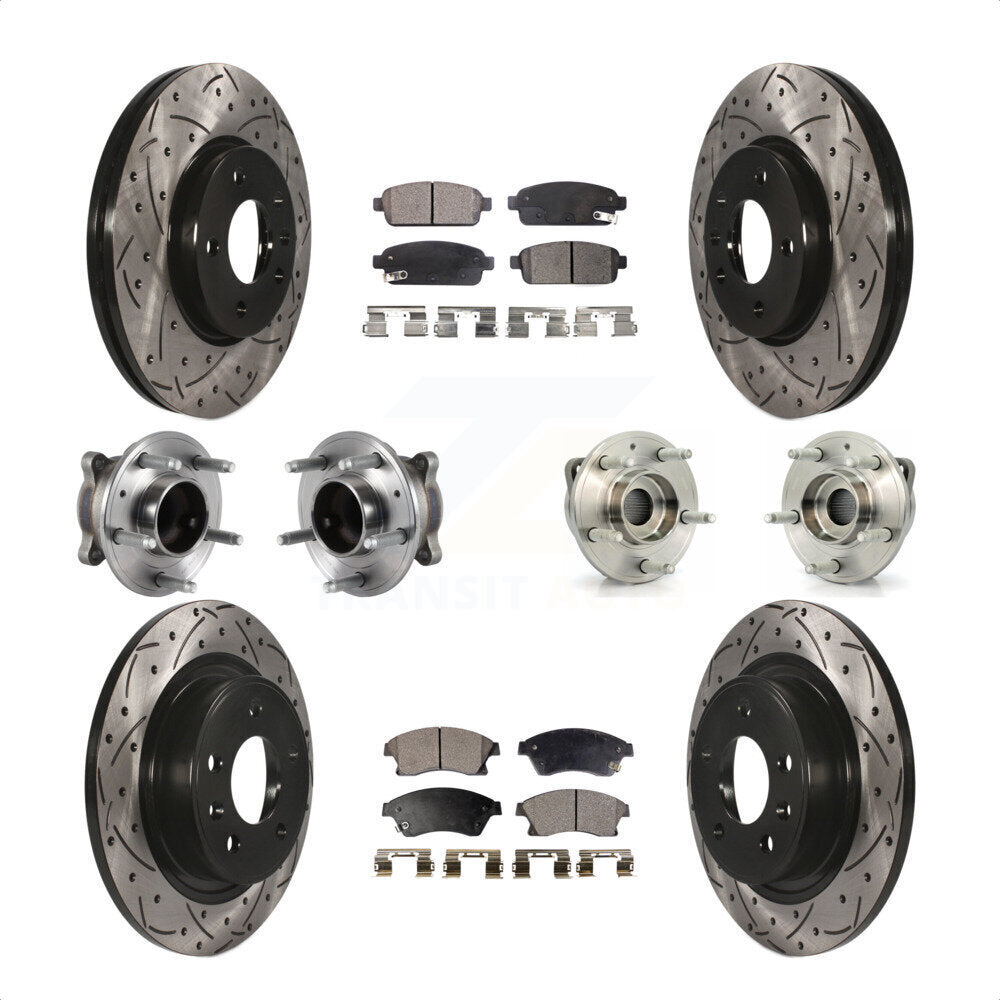 Front Rear Hub Bearings Assembly Coated Disc Brake Rotors And Semi-Metallic Pads Kit (10Pc) For Chevrolet Cruze Buick Verano Volt KBB-113517 by Transit Auto