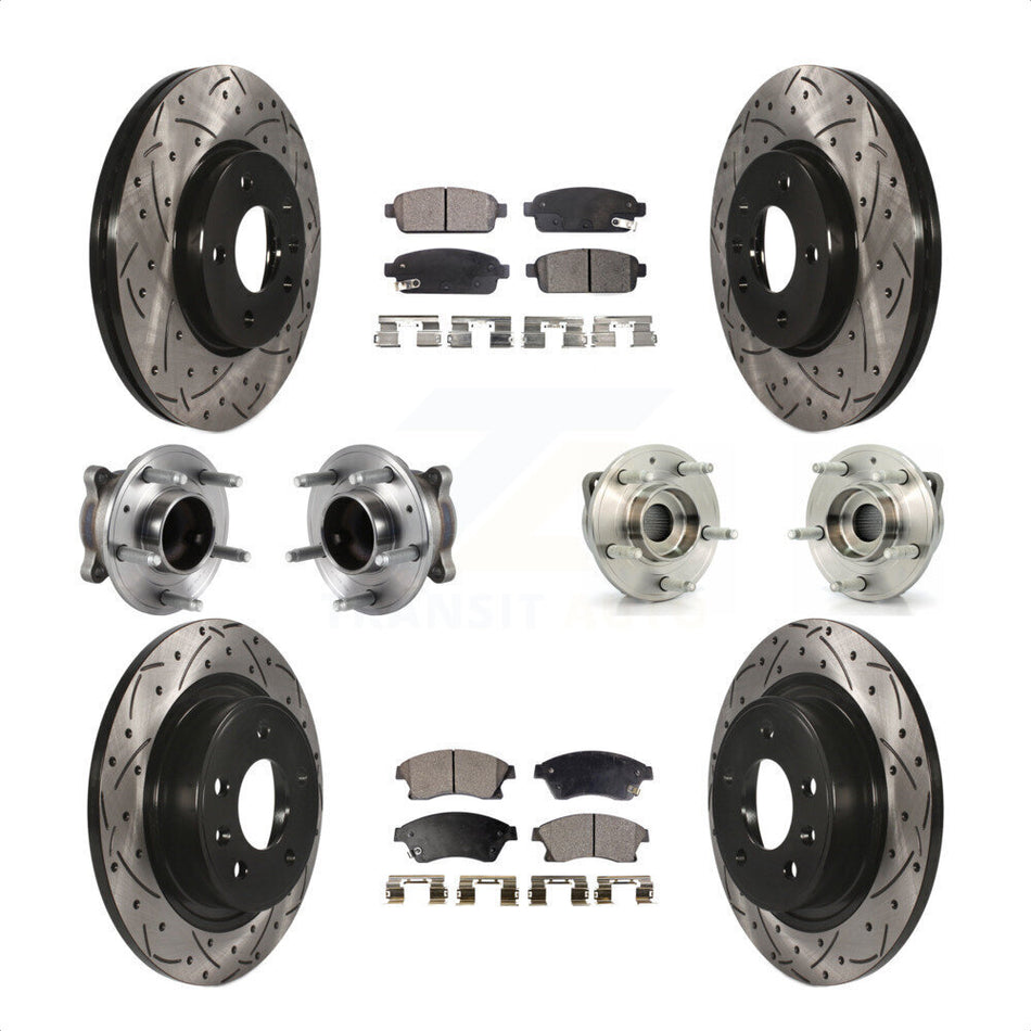Front Rear Hub Bearings Assembly Coated Disc Brake Rotors And Semi-Metallic Pads Kit (10Pc) For Chevrolet Cruze Buick Verano Volt KBB-113517 by Transit Auto