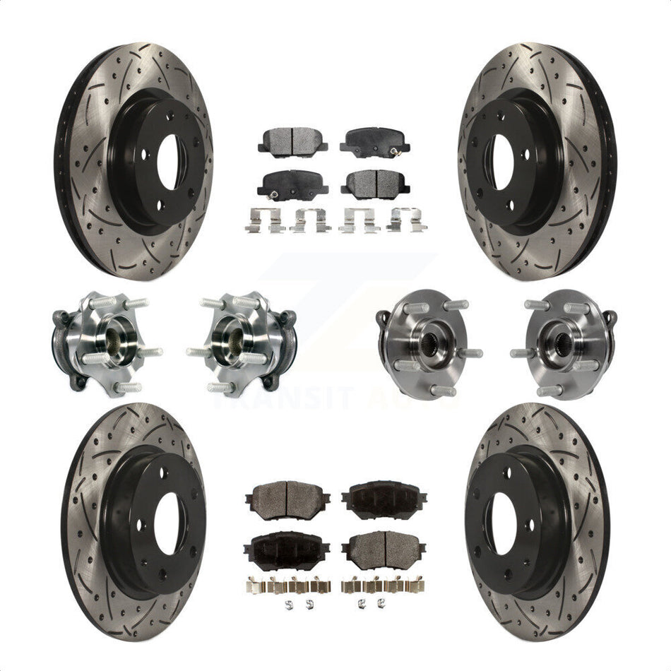 Front Rear Hub Bearings Assembly Coated Disc Brake Rotors And Semi-Metallic Pads Kit (10Pc) For Mazda 3 Sport 2.5L KBB-113529 by Transit Auto