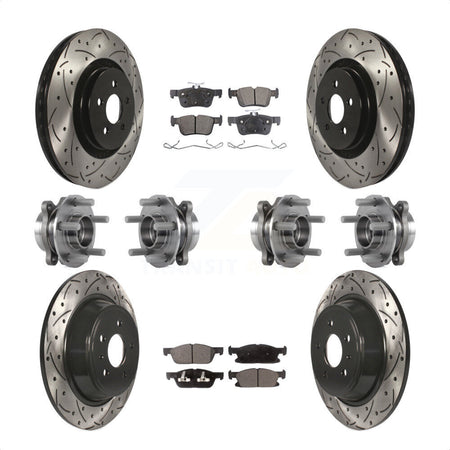 Front Rear Hub Bearings Assembly Coated Disc Brake Rotors And Semi-Metallic Pads Kit (10Pc) For 2017 Lincoln MKX AWD With 14mm Wheel Lugs KBB-113542 by Transit Auto